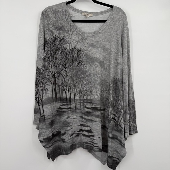 Jess & Jane Tops - Jess & Jane Tunic Womens L Gray Scoop Neck Long Sleeve Rhinestone Jersey Relaxed